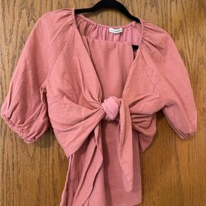 Abercrombie Pink Linen Set Tie Top and Crop Wide Leg Pants - Both Size M